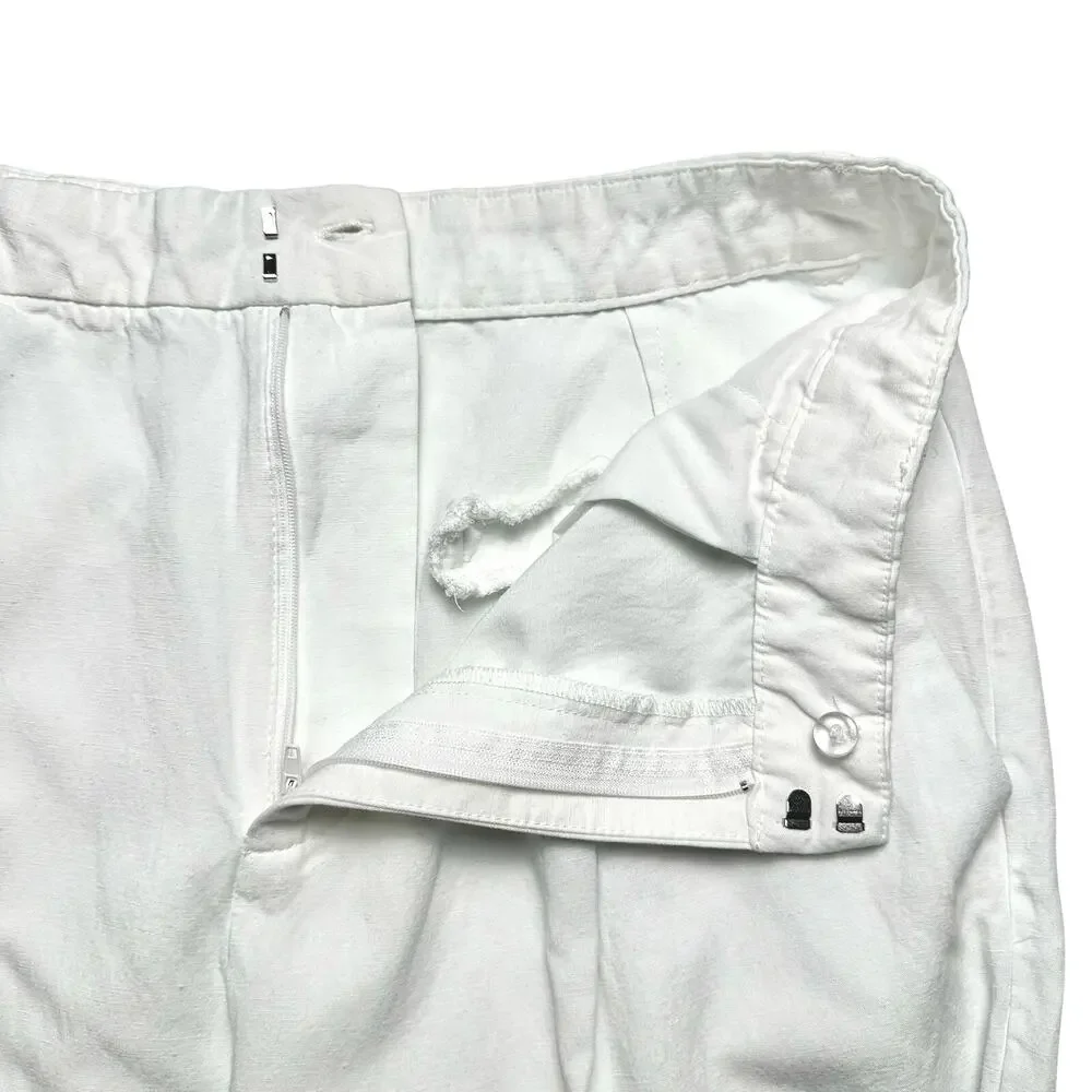 Zara | Women | White Linen Blend Pleated Summer Wide Leg Trousers | Medium